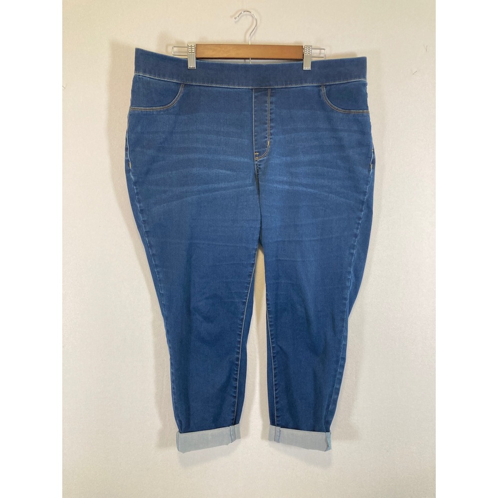 Casual Comfort Denim 24/7 Womens 20W Blue Pull On Stretch Cuffed Jeggings